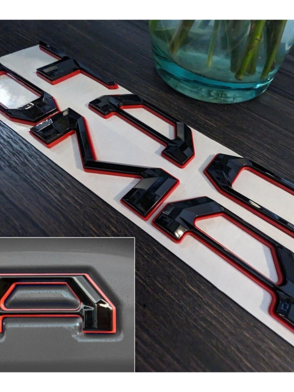 Double Layer 3D Letters Inserts fits 2016-2023 Tacoma Tailgate Black Red Outline